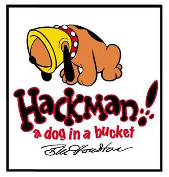 HACKMAN a dog in a bucket