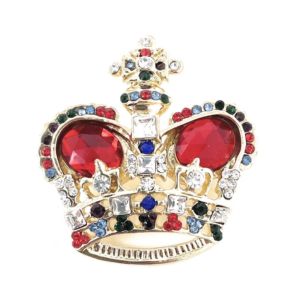 Crown Crystal Brooch - Red